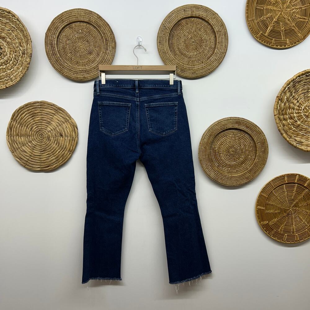 LOFT High Waist Kick Crop Jeans 29 / 8 Blue High Rise Denim Raw Edge Distressed - Picture 2 of 5